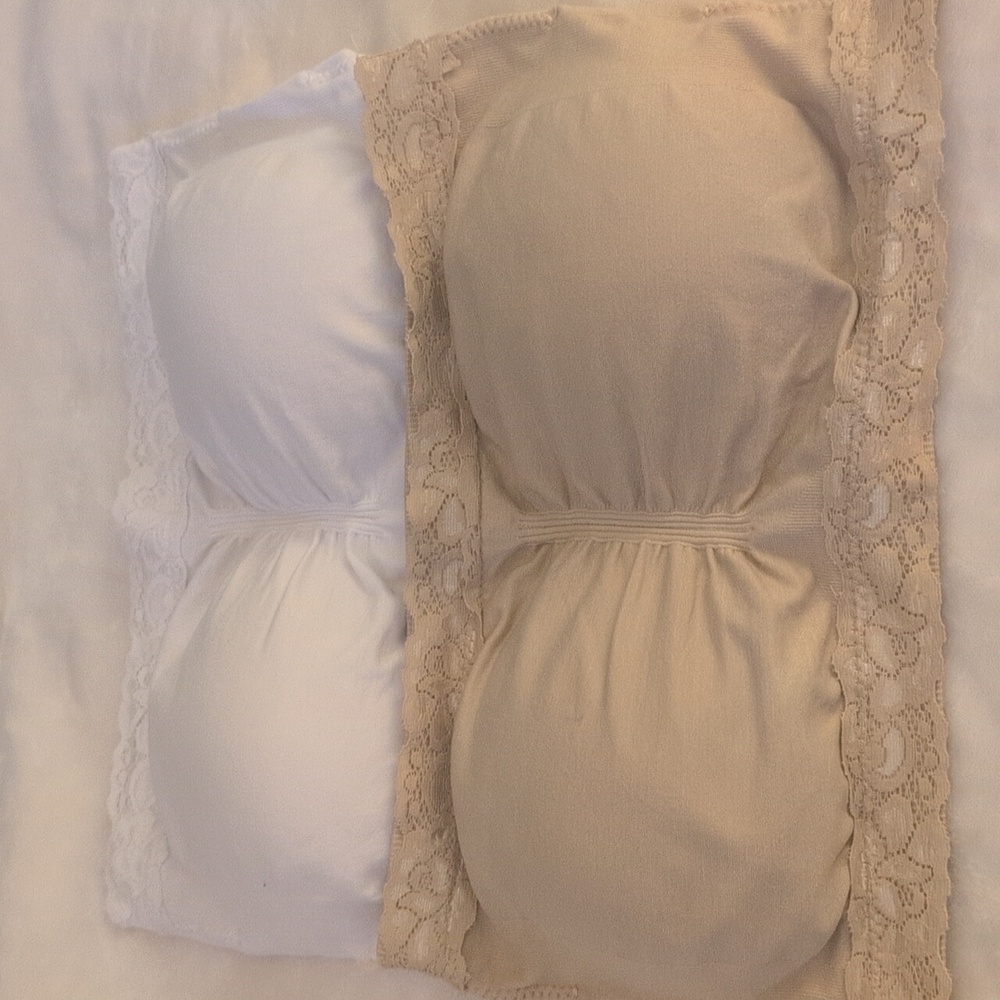 Bundle NWOT Lace Trim Bandeau Bra Set - White and Nude